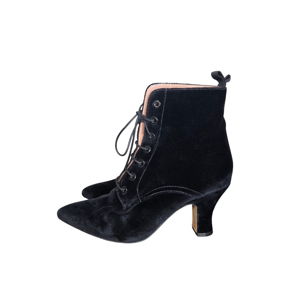 Black Velvet Victorian Ankle Boots 40 Pointed Toe Lace Up Dark Academia
